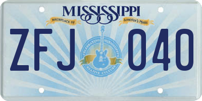 MS license plate ZFJ040