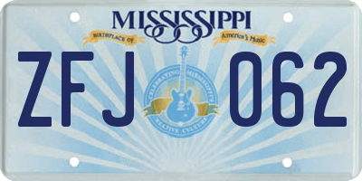 MS license plate ZFJ062