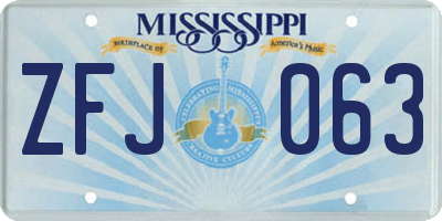 MS license plate ZFJ063