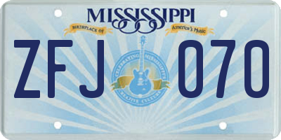 MS license plate ZFJ070