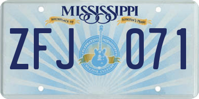 MS license plate ZFJ071