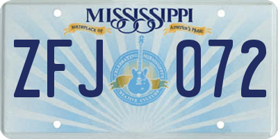 MS license plate ZFJ072