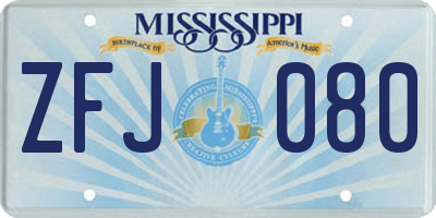 MS license plate ZFJ080