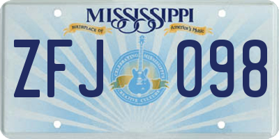 MS license plate ZFJ098