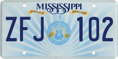 MS license plate ZFJ102
