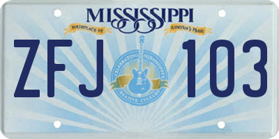 MS license plate ZFJ103