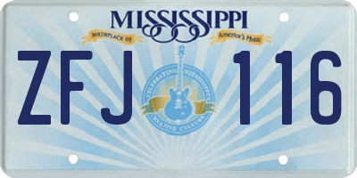 MS license plate ZFJ116