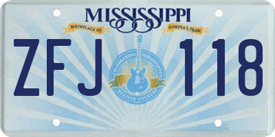 MS license plate ZFJ118