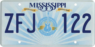 MS license plate ZFJ122