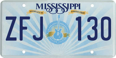 MS license plate ZFJ130