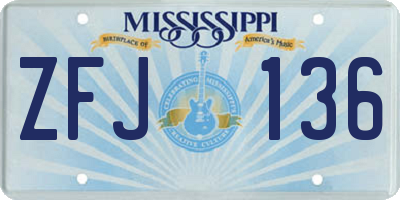 MS license plate ZFJ136