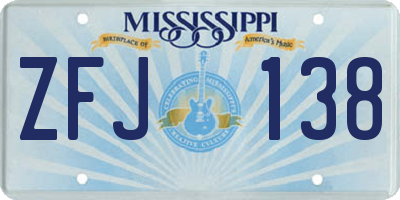 MS license plate ZFJ138