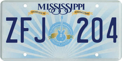 MS license plate ZFJ204