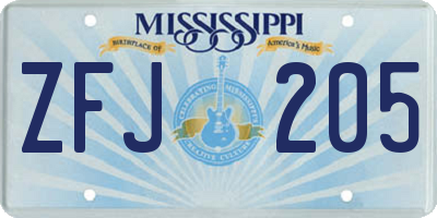 MS license plate ZFJ205