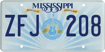 MS license plate ZFJ208