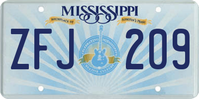 MS license plate ZFJ209
