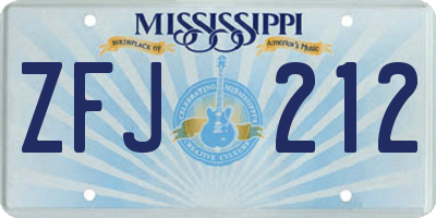 MS license plate ZFJ212