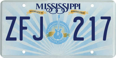MS license plate ZFJ217