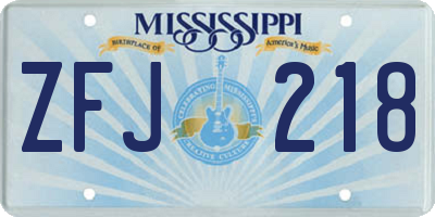 MS license plate ZFJ218
