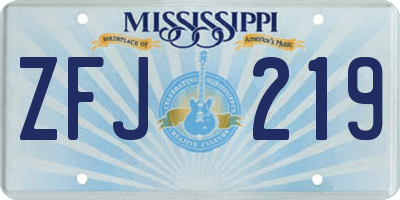 MS license plate ZFJ219