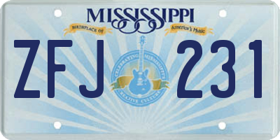 MS license plate ZFJ231