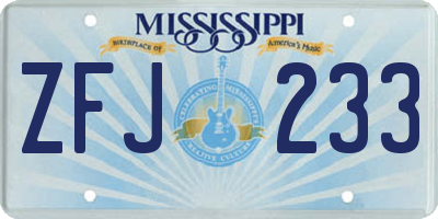 MS license plate ZFJ233