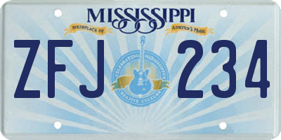 MS license plate ZFJ234