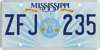 MS license plate ZFJ235