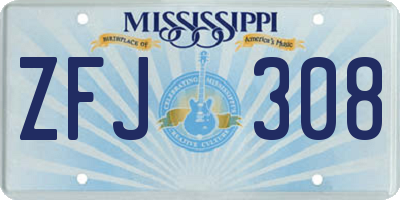 MS license plate ZFJ308
