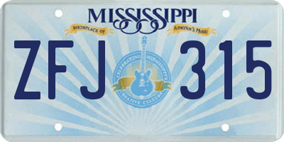 MS license plate ZFJ315