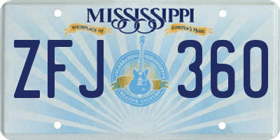 MS license plate ZFJ360