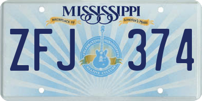 MS license plate ZFJ374