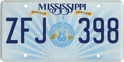 MS license plate ZFJ398