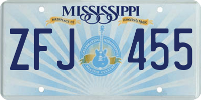 MS license plate ZFJ455