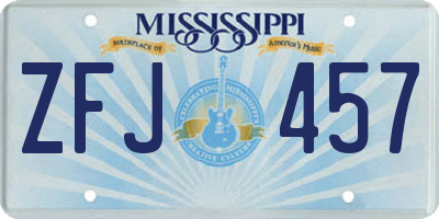 MS license plate ZFJ457