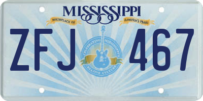 MS license plate ZFJ467