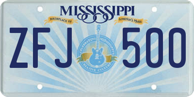 MS license plate ZFJ500