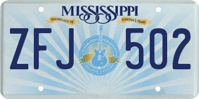 MS license plate ZFJ502