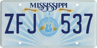 MS license plate ZFJ537