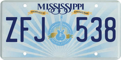 MS license plate ZFJ538