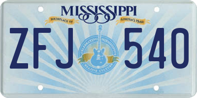 MS license plate ZFJ540