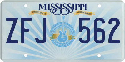 MS license plate ZFJ562