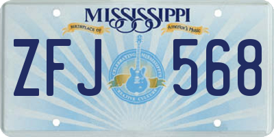 MS license plate ZFJ568