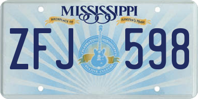 MS license plate ZFJ598