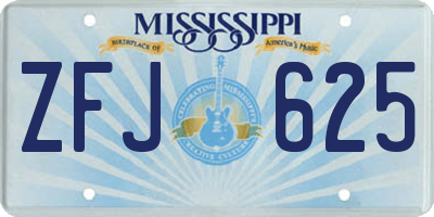 MS license plate ZFJ625