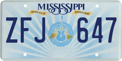 MS license plate ZFJ647