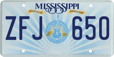 MS license plate ZFJ650