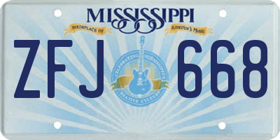 MS license plate ZFJ668