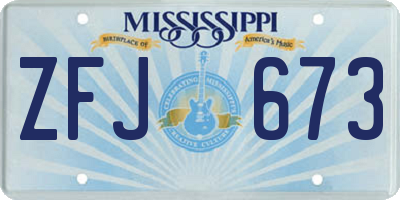 MS license plate ZFJ673