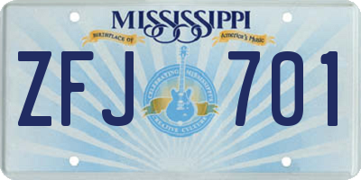 MS license plate ZFJ701